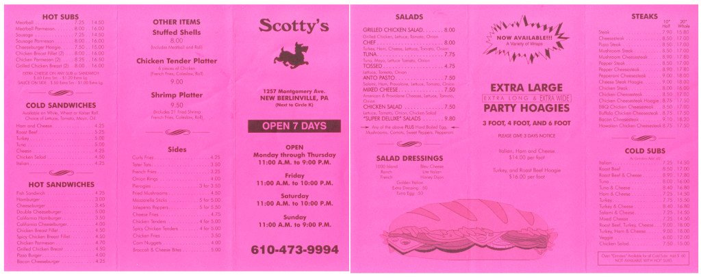 Scotty's Sandwich Shop Menu