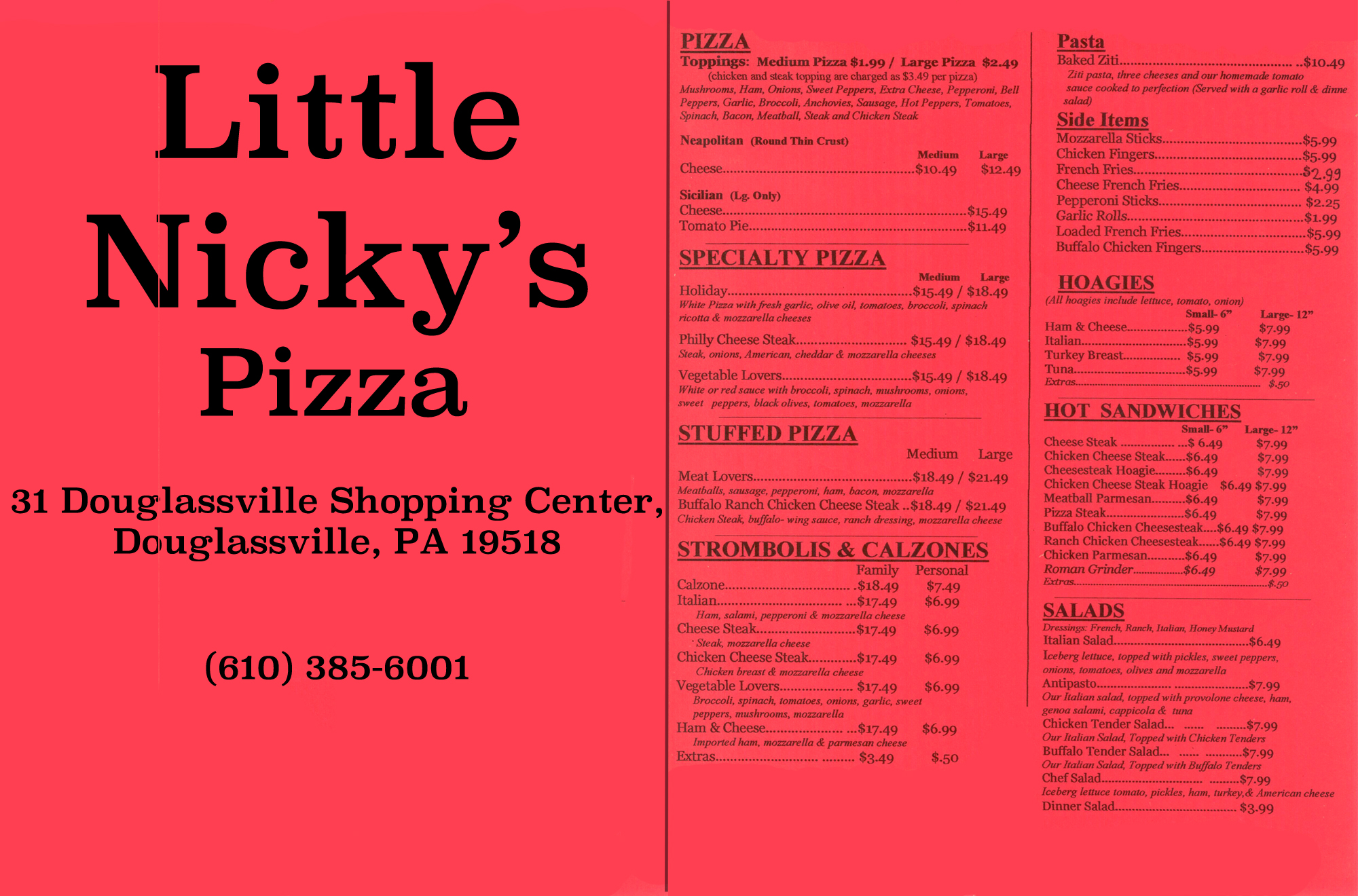 Little Nicky's Pizza Menu
