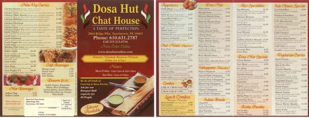Dosa Hut and Chat House Menu